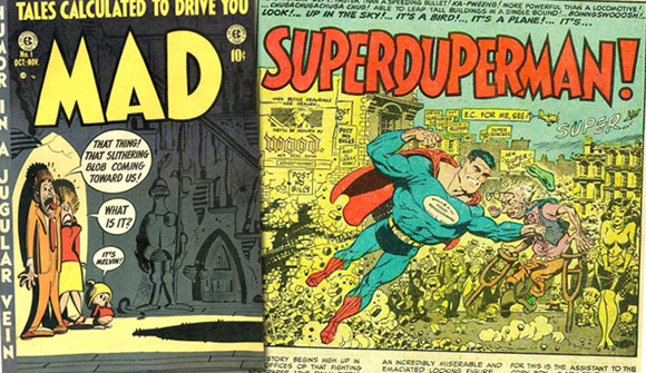 Okładka pierwszego numeru "Mad" i kadr przedstawiający "Superdupermana" (z "Mad #4").