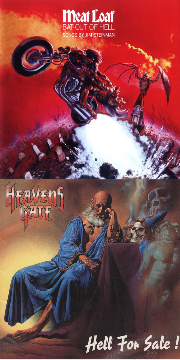 Okładki Richarda Corbena do płyt Meat Loafa "Bat Out Of Hell" i Heavensgate "Hell for sale".