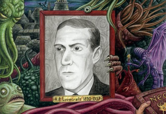 H.P. Lovecraft otoczony tworami swojej wyobraźni (rys. Dominique Signoret).